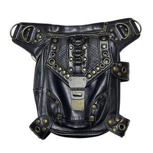 Steel Master Black Faux Leather Waist Leg Holster Bag Dragon Scale Gothic Straps